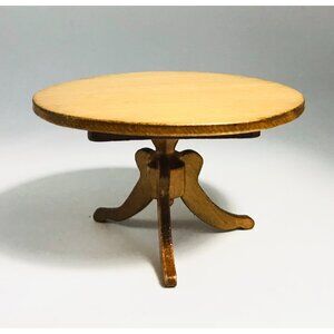 Vintage Artisan Dollhouse Miniature Wooden Pedestal Table Georgian Style Round